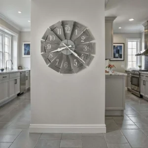 Distressed metal windmill wall clock in brown charcoal finish