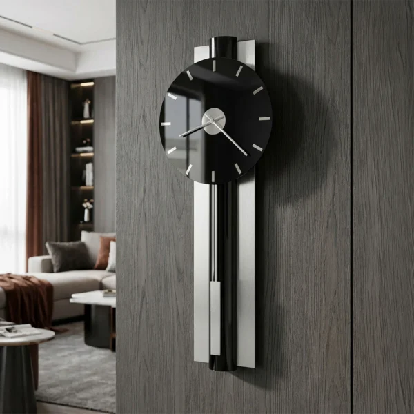 High-Gloss Black Rectangular Pendulum Wall Clock
