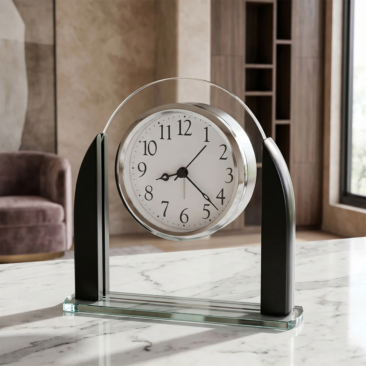 Arched Glass Alarm Table Clock