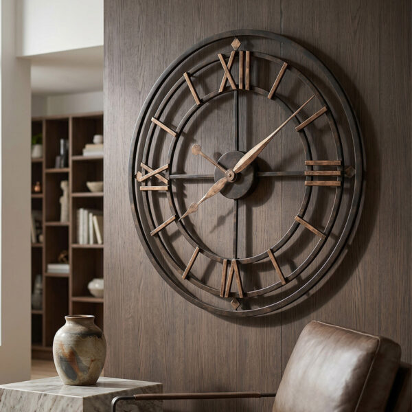Aged Iron Open-Frame Wall Clock