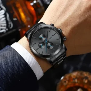 Black Stainless Steel Quartz Chronograph with Calendar