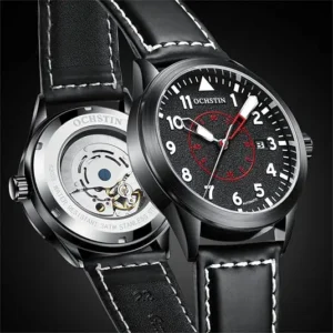 Minimalist Mechanical Watch with Leather Strap
