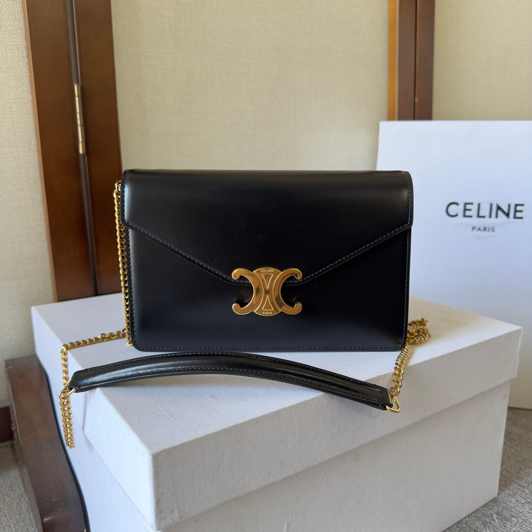 CELINE MARGO Shiny Calfskin Leather Chain Wallet