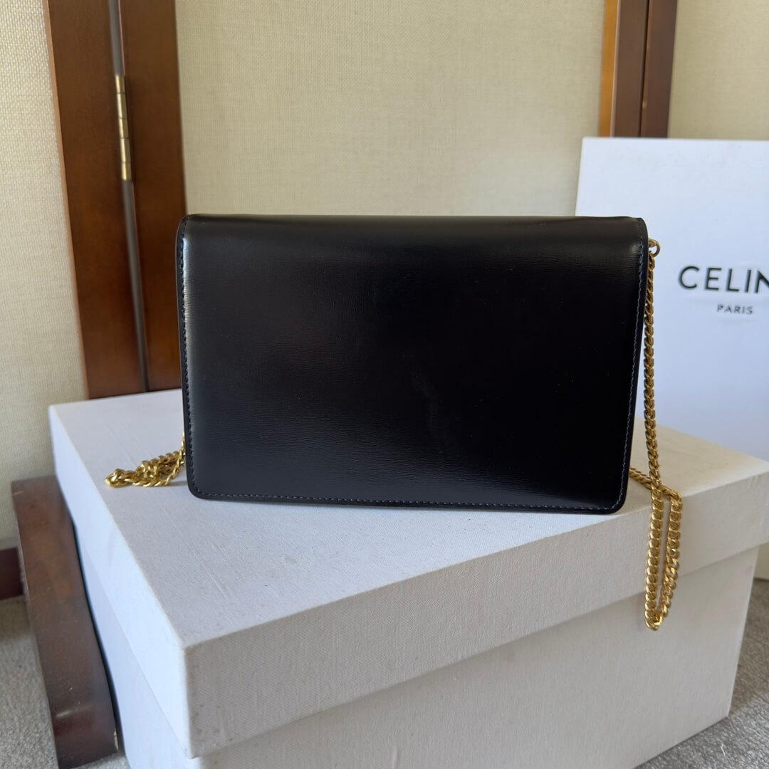 CELINE MARGO Shiny Calfskin Leather Chain Wallet