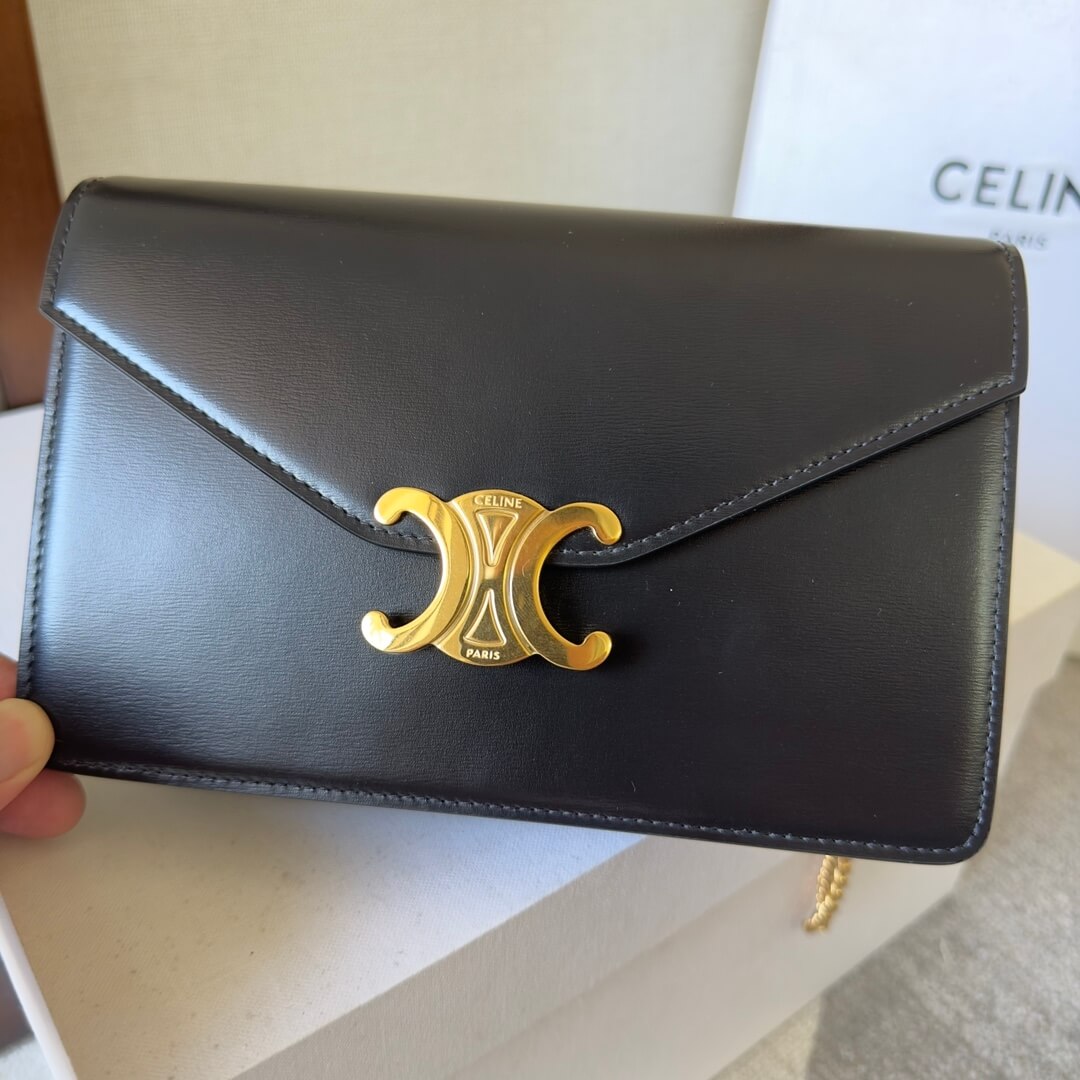 CELINE MARGO Shiny Calfskin Leather Chain Wallet