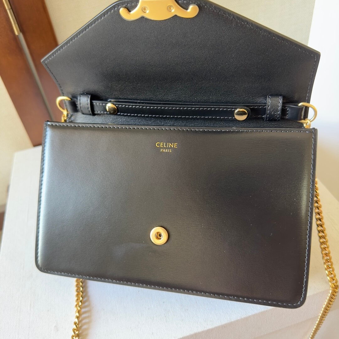 CELINE MARGO Shiny Calfskin Leather Chain Wallet