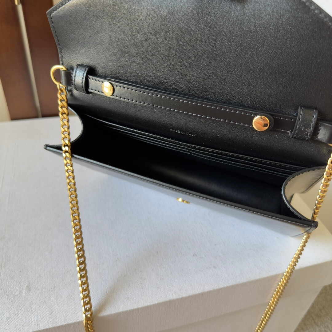 CELINE MARGO Shiny Calfskin Leather Chain Wallet