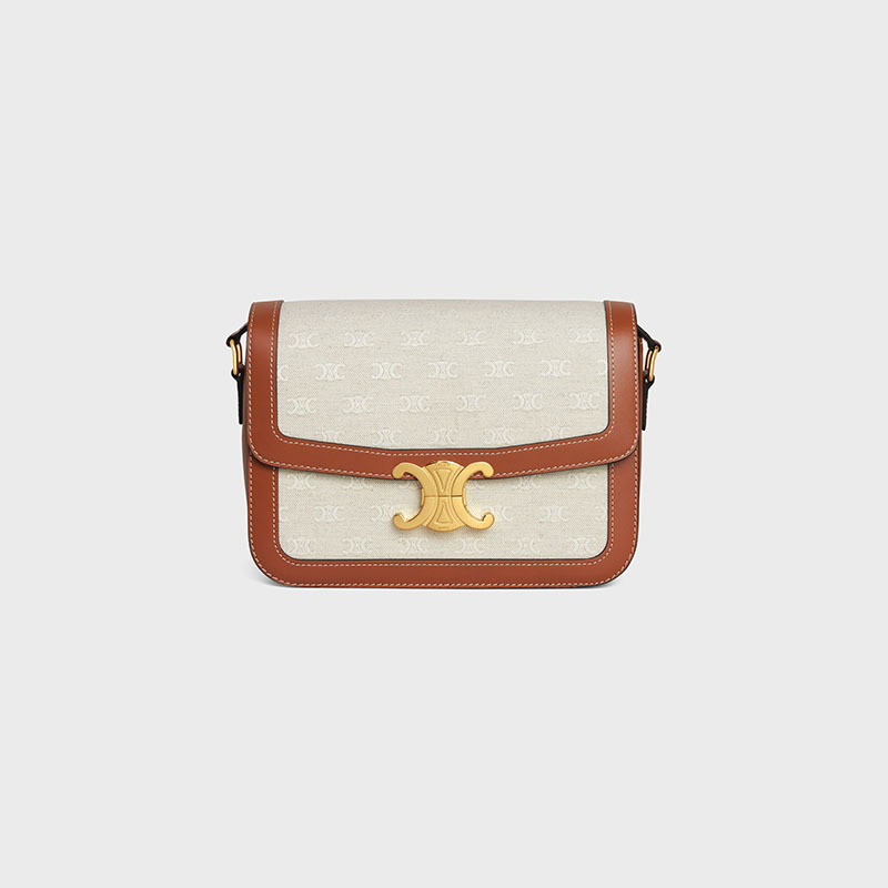 CLASSIQUE TRIOMPHE BAG IN TEXTILE WITH TRIOMPHE ALL-OVER AND CALFSKIN