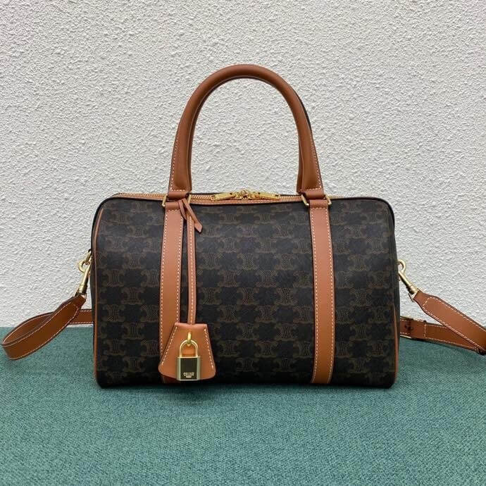 CELINE Logo Print Calfskin Boston Bag