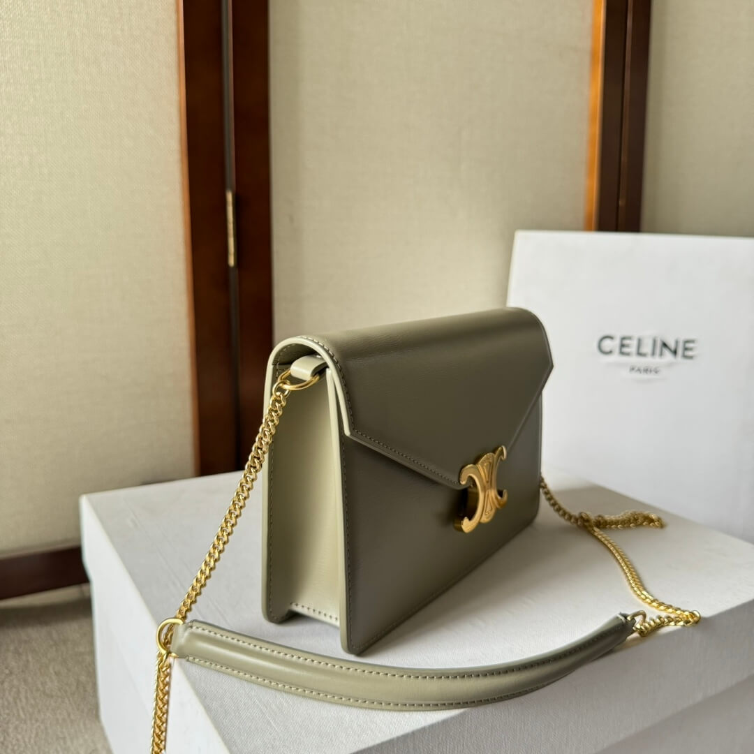 CELINE MARGO Shiny Calfskin Leather Chain Wallet