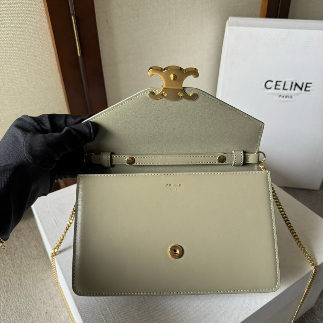 CELINE MARGO Shiny Calfskin Leather Chain Wallet