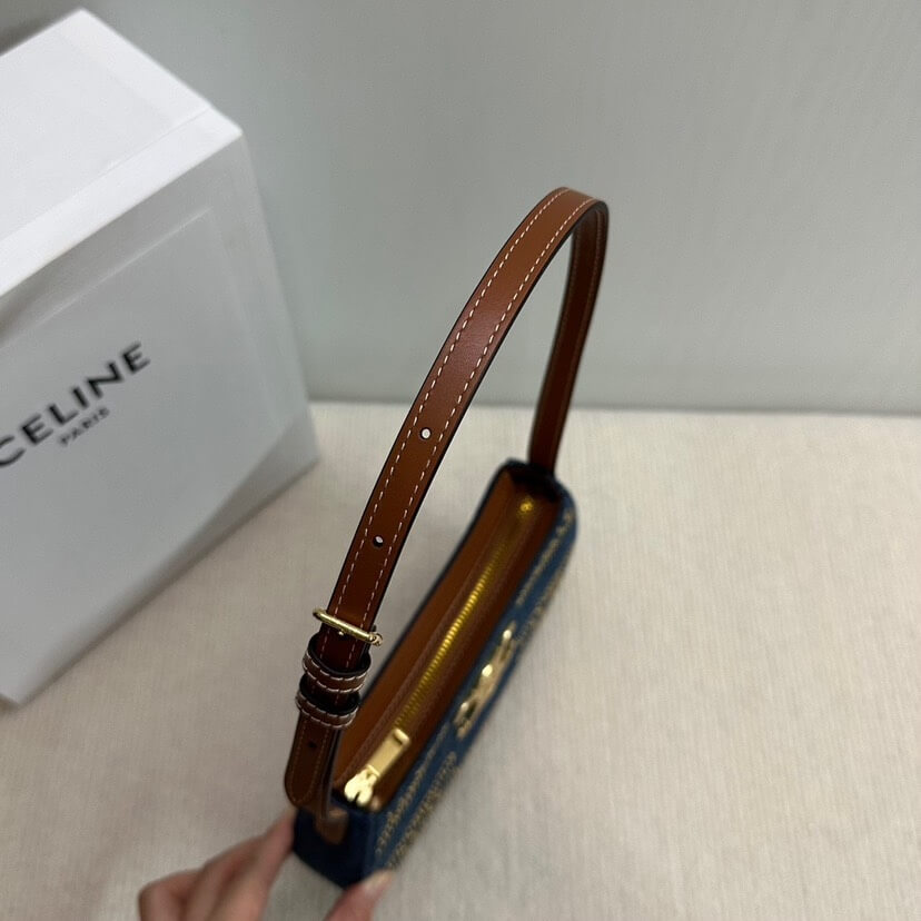CELINE TILLY TRIOMPHE Medium Bag in Studded Denim and Calfskin