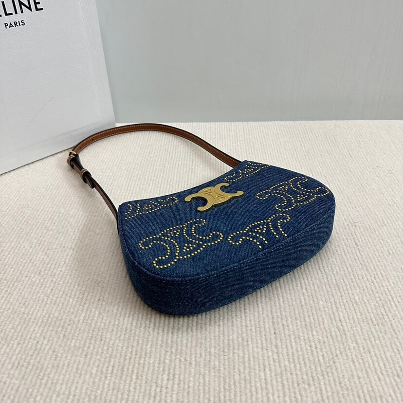 CELINE TILLY TRIOMPHE Medium Bag in Studded Denim and Calfskin