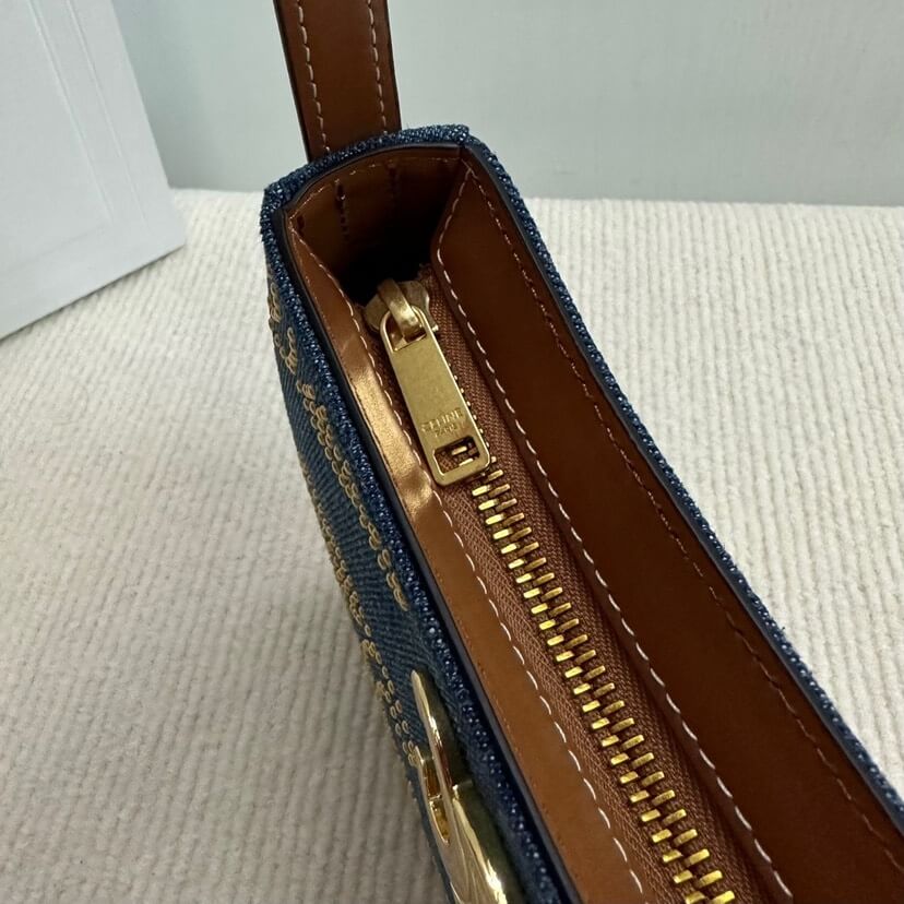 CELINE TILLY TRIOMPHE Medium Bag in Studded Denim and Calfskin