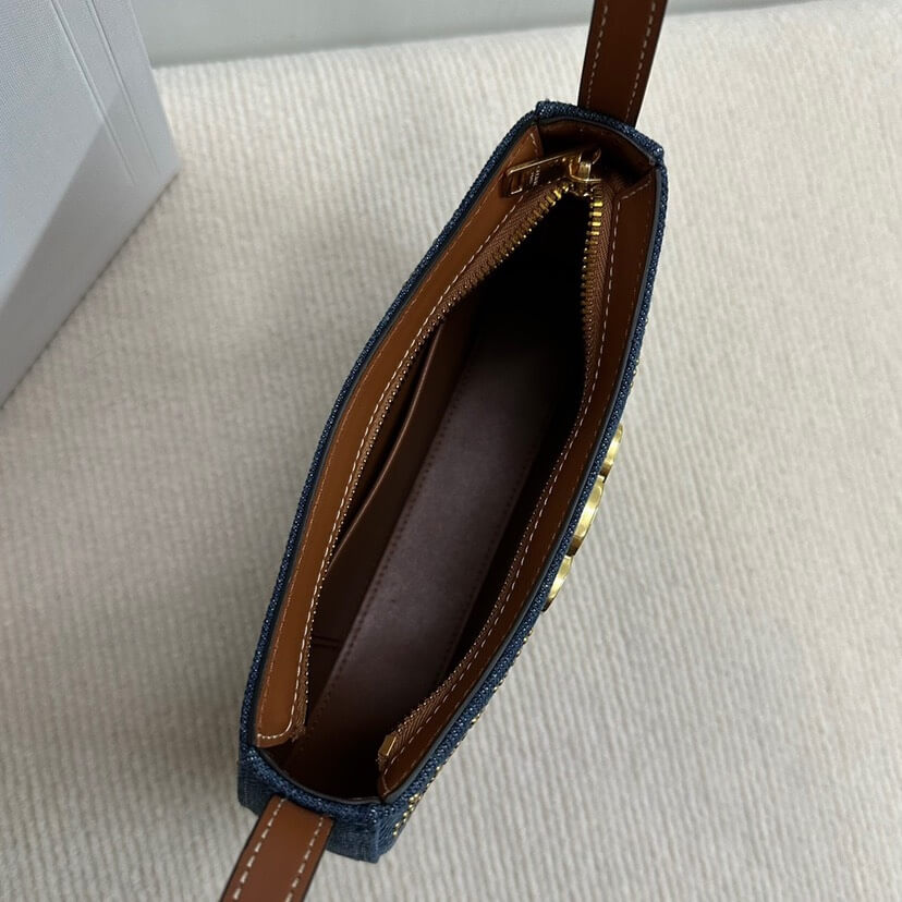 CELINE TILLY TRIOMPHE Medium Bag in Studded Denim and Calfskin