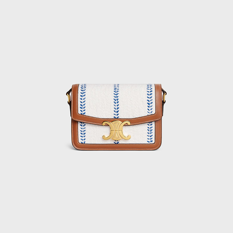 TEEN TRIOMPHE BAG IN STRIPED TEXTILE AND CALFSKIN