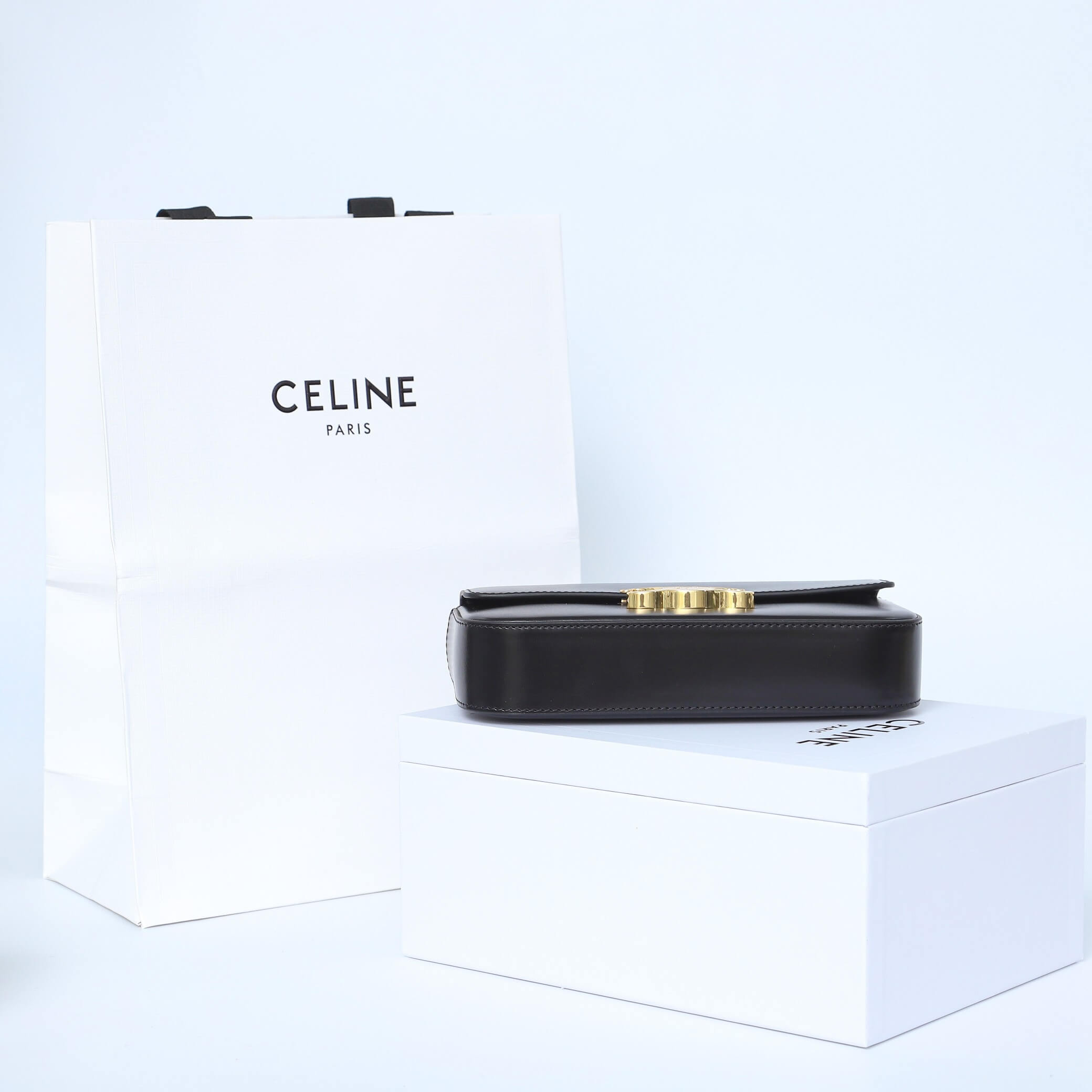 CELINE CLAUDE shiny cowhide leather chain shoulder bag