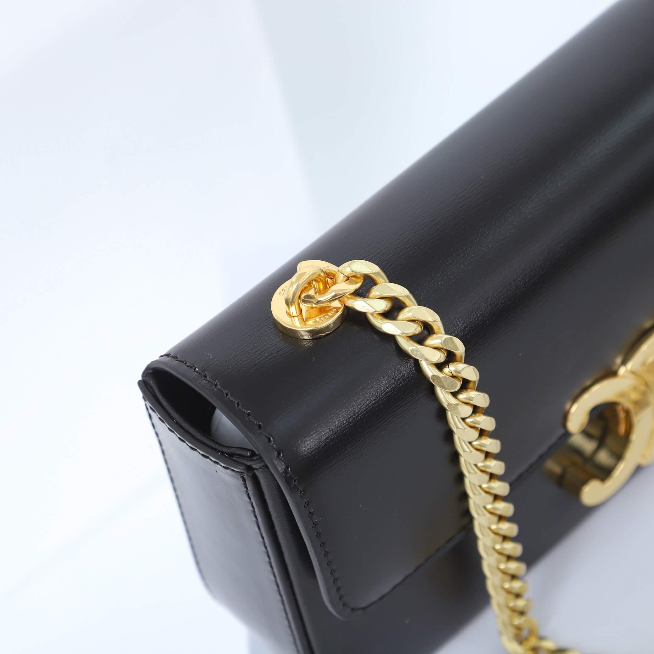 CELINE CLAUDE shiny cowhide leather chain shoulder bag