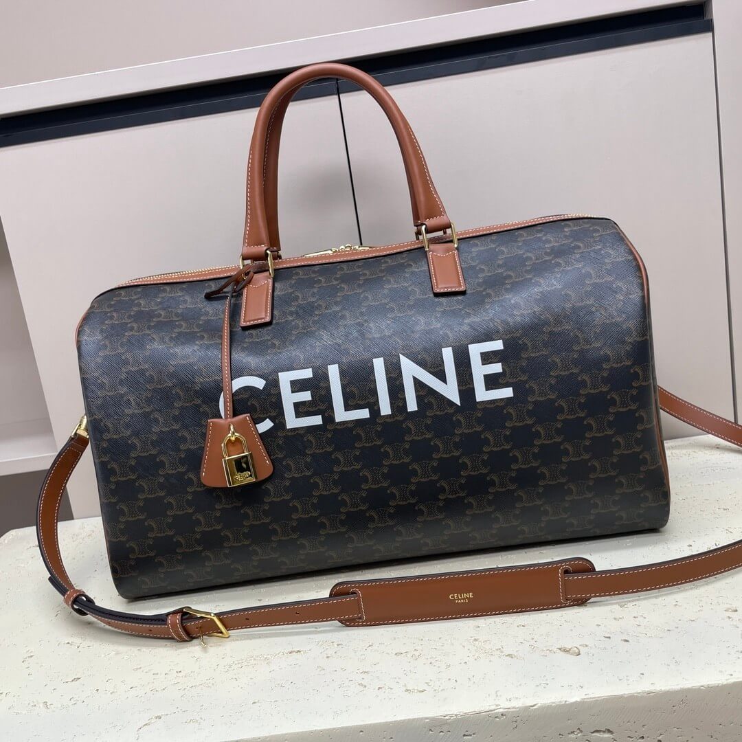 CELINE Medium duffle bag in logo-print calfskin
