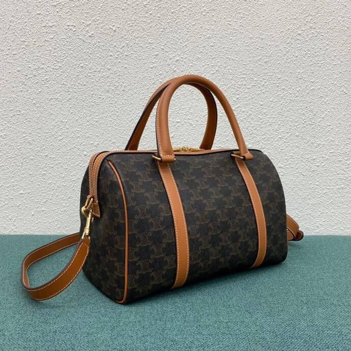 CELINE Logo Print Calfskin Boston Bag