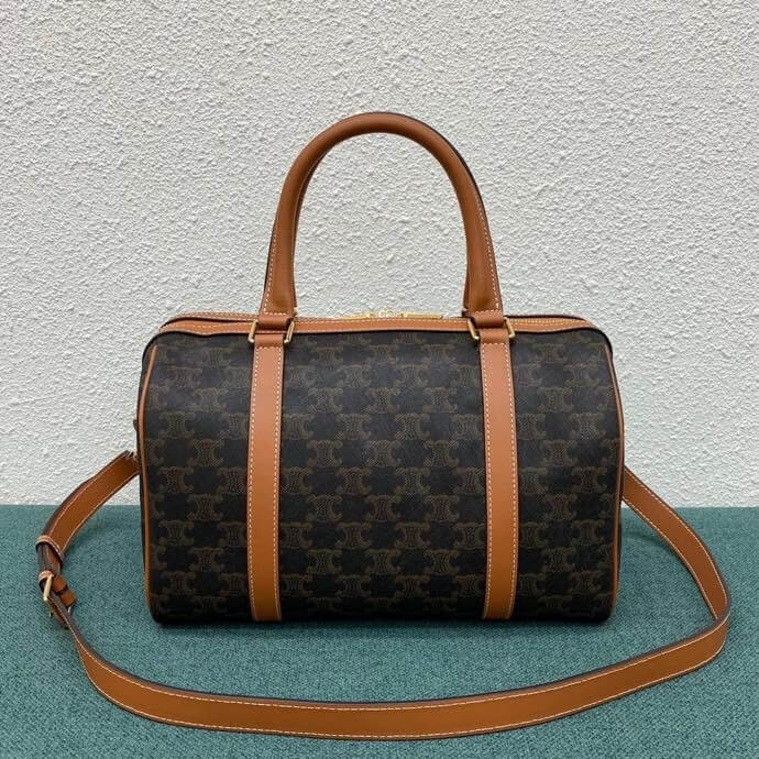 CELINE Logo Print Calfskin Boston Bag