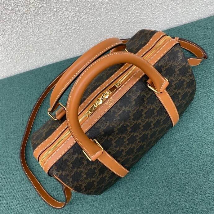 CELINE Logo Print Calfskin Boston Bag