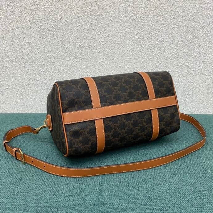 CELINE Logo Print Calfskin Boston Bag