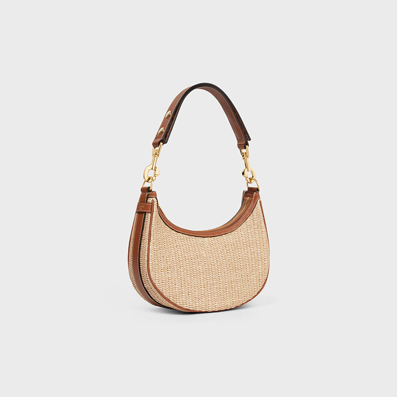MEDIUM AVA STRAP BAG IN RAFFIA EFFECT TEXTILE AND CALFSKIN