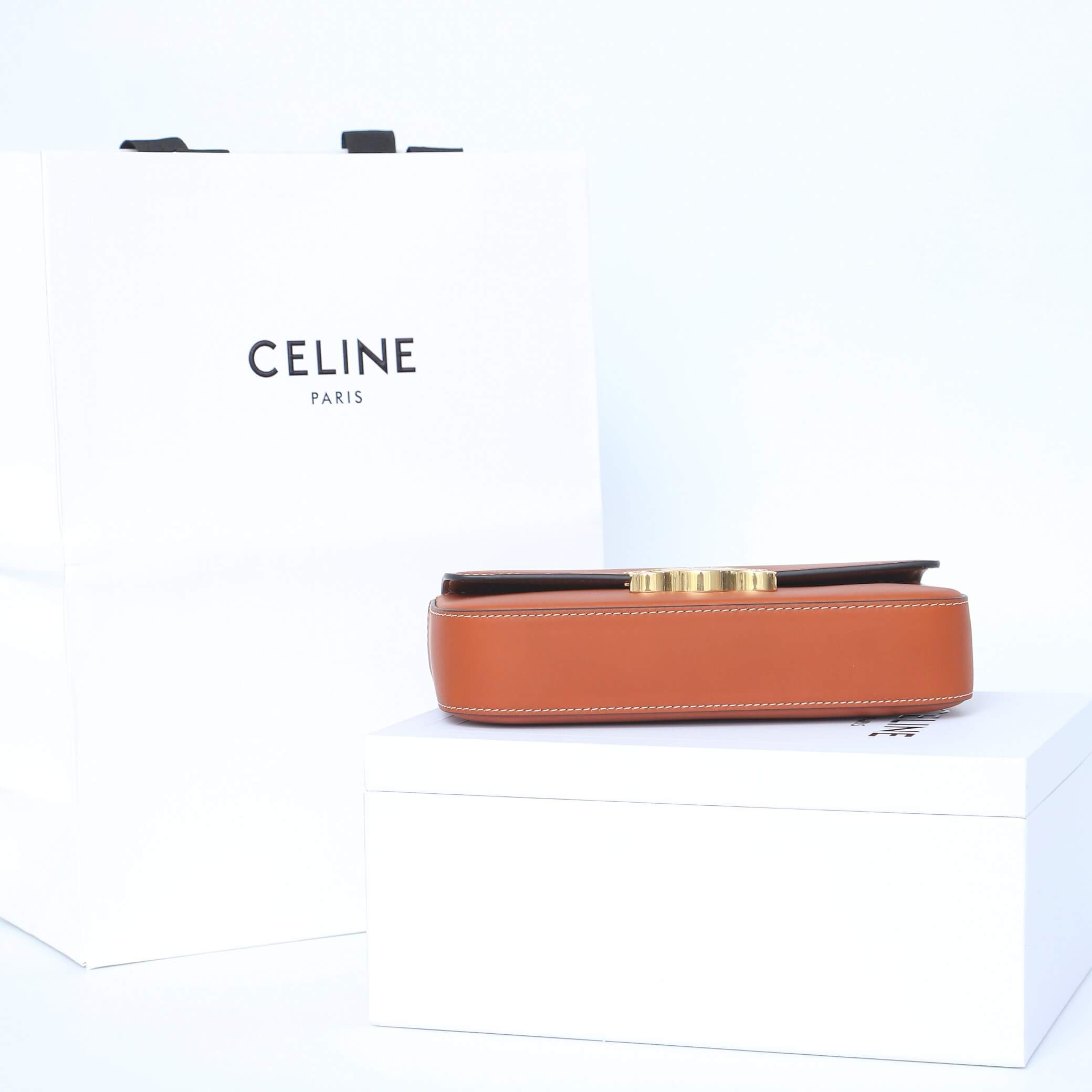 CELINE CLAUDE shiny cowhide leather chain shoulder bag