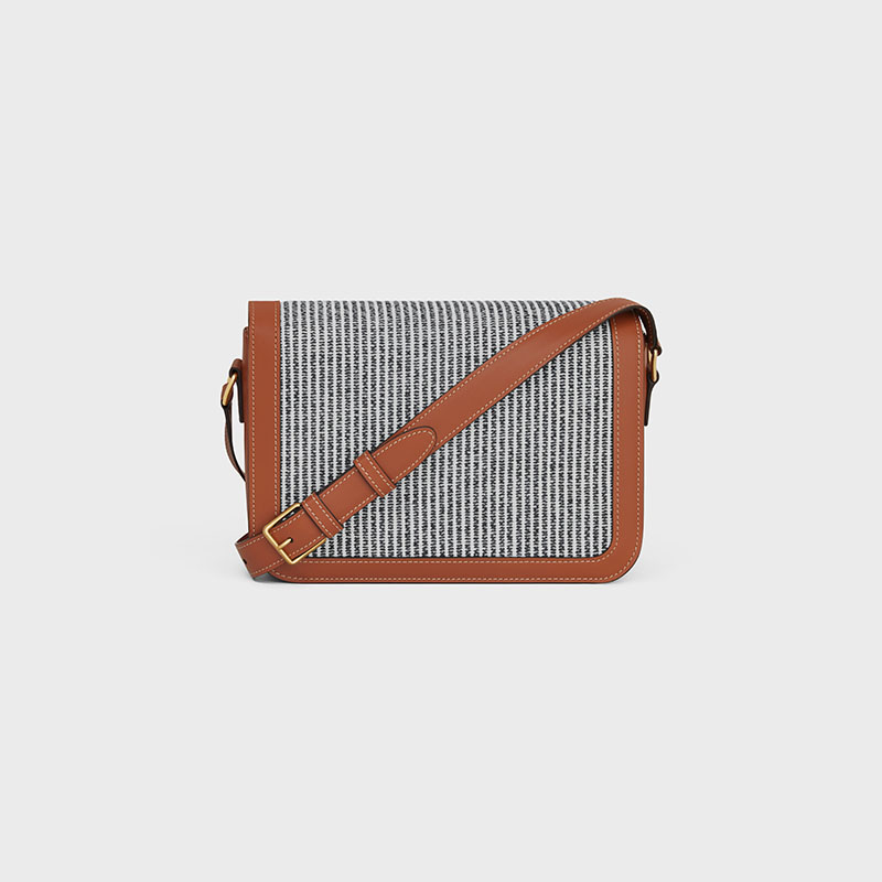 CLASSIQUE TRIOMPHE BAG IN STRIPED TEXTILE AND CALFSKIN
