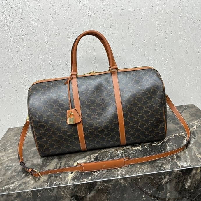 CELINE Large Travel Bag in Logo Print and Calfskin