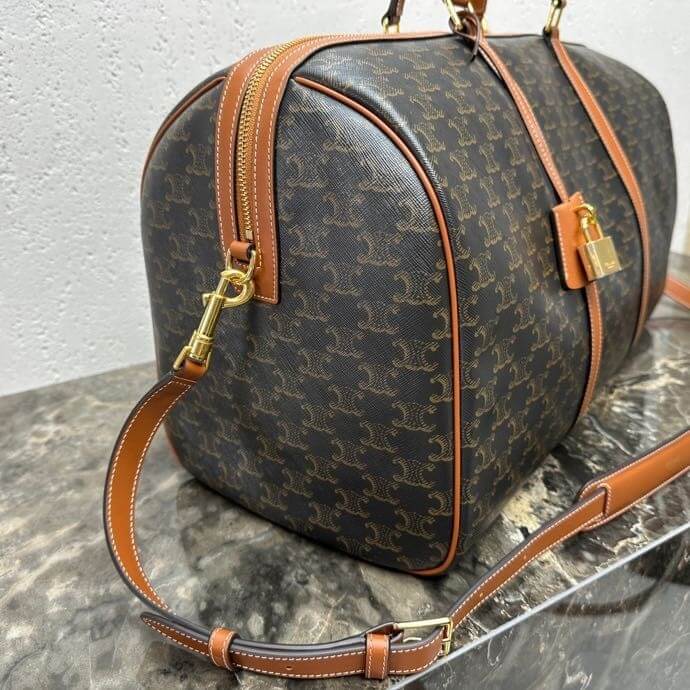 CELINE Large Travel Bag in Logo Print and Calfskin