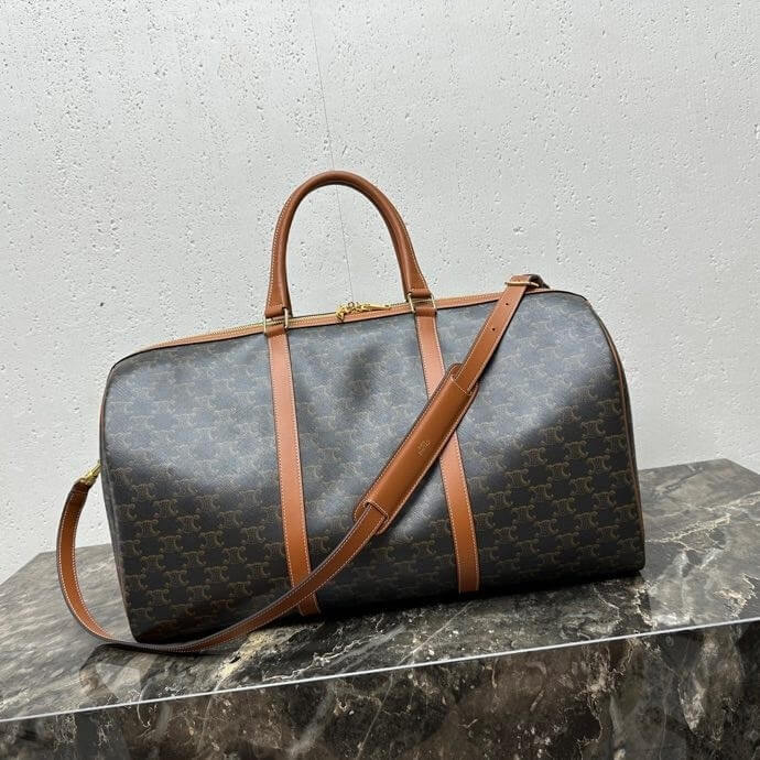 CELINE Large Travel Bag in Logo Print and Calfskin