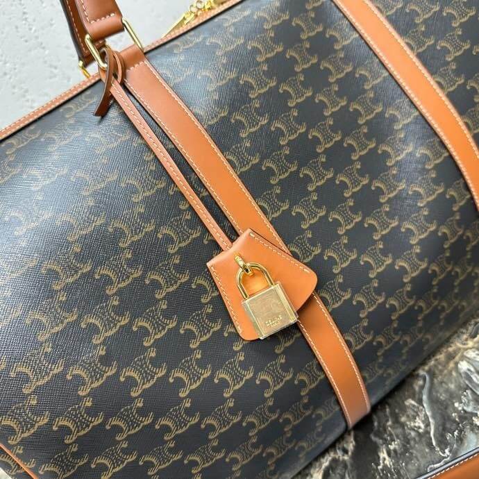 CELINE Large Travel Bag in Logo Print and Calfskin