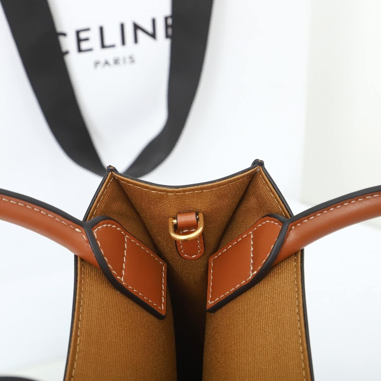 CELINE Mini Vertical Cabas Bag in Calfskin Leather with Logo and Celine Print