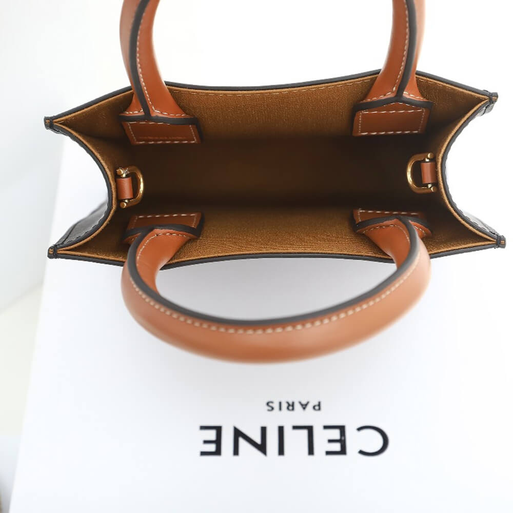 CELINE Mini Vertical Cabas Bag in Calfskin Leather with Logo and Celine Print