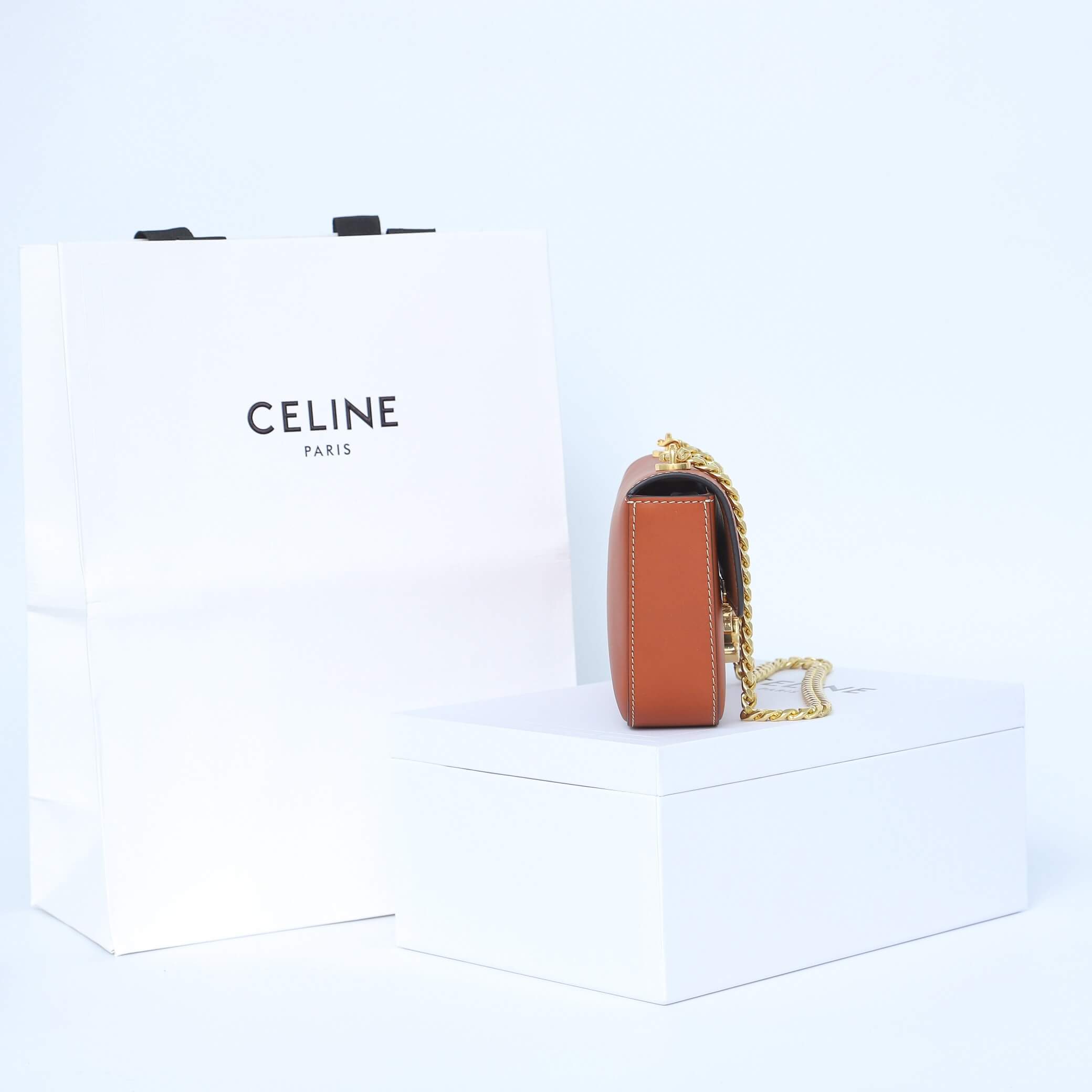 CELINE CLAUDE shiny cowhide leather chain shoulder bag