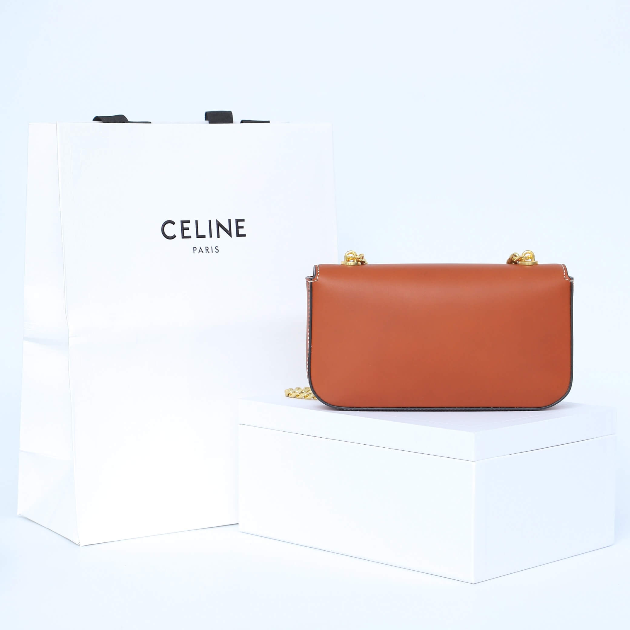 CELINE CLAUDE shiny cowhide leather chain shoulder bag