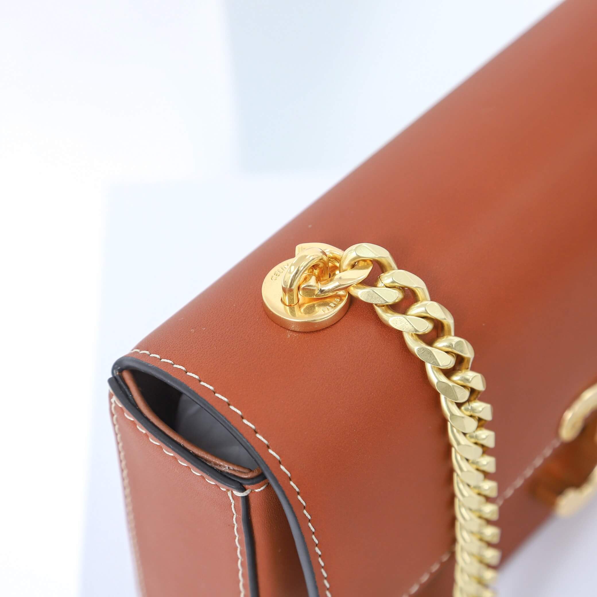 CELINE CLAUDE shiny cowhide leather chain shoulder bag