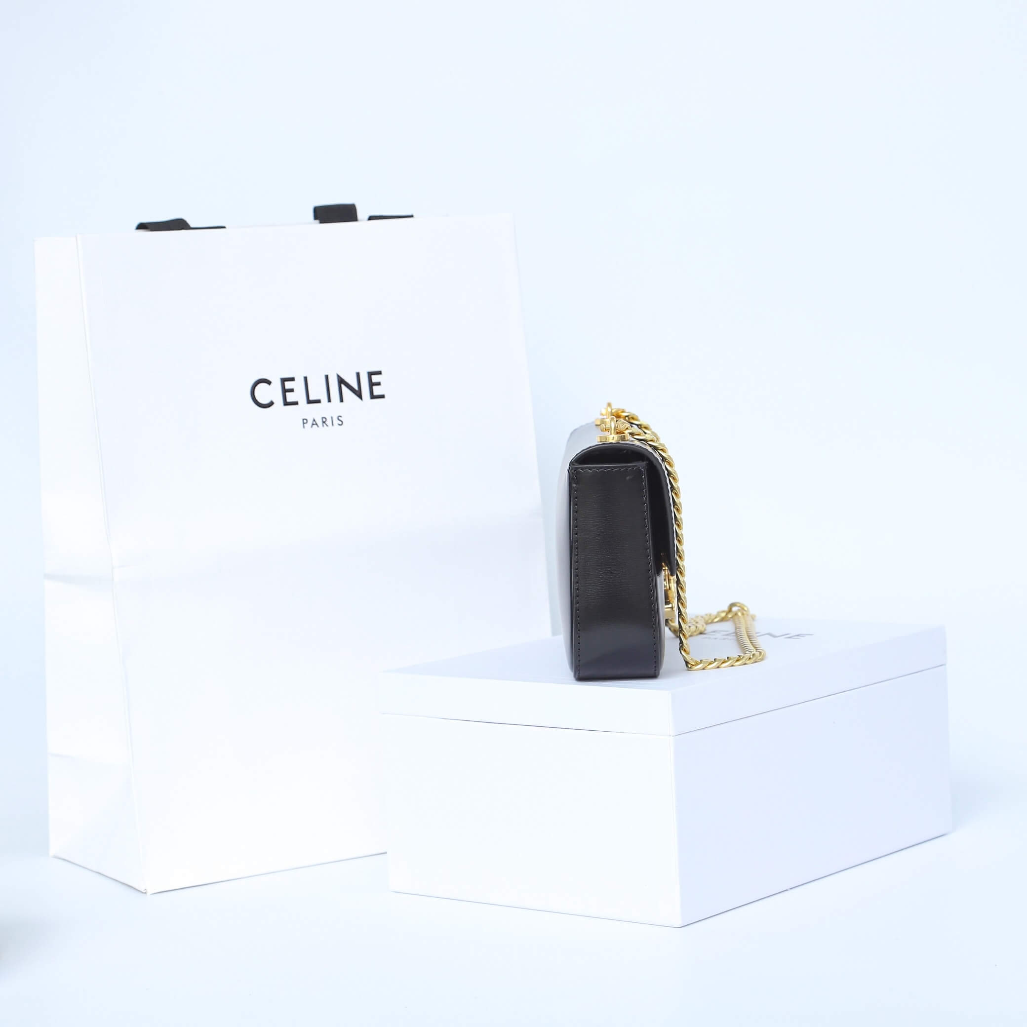 CELINE CLAUDE shiny cowhide leather chain shoulder bag