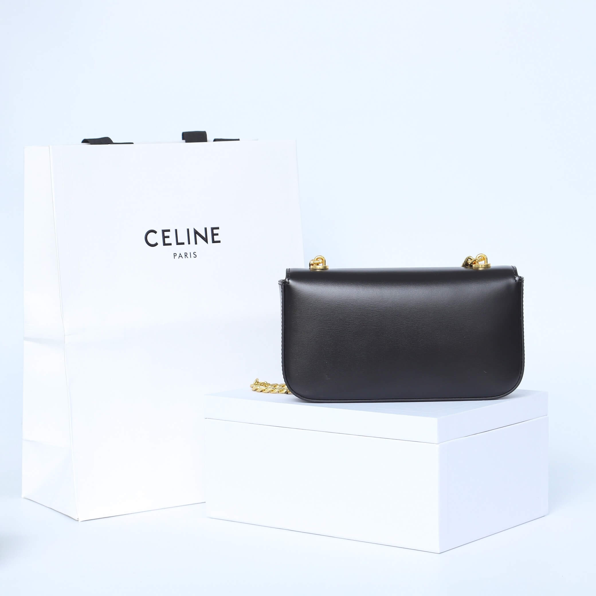 CELINE CLAUDE shiny cowhide leather chain shoulder bag