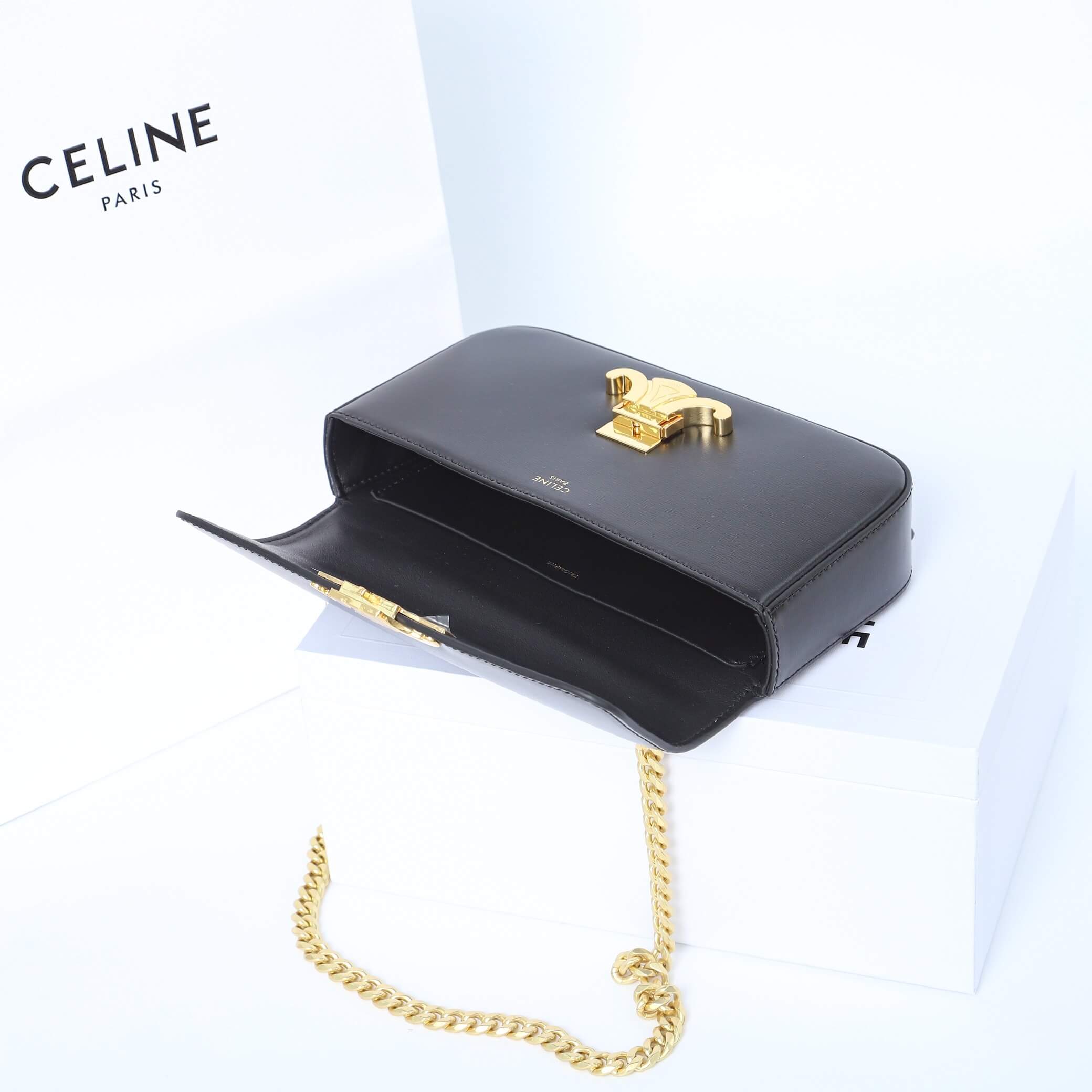 CELINE CLAUDE shiny cowhide leather chain shoulder bag