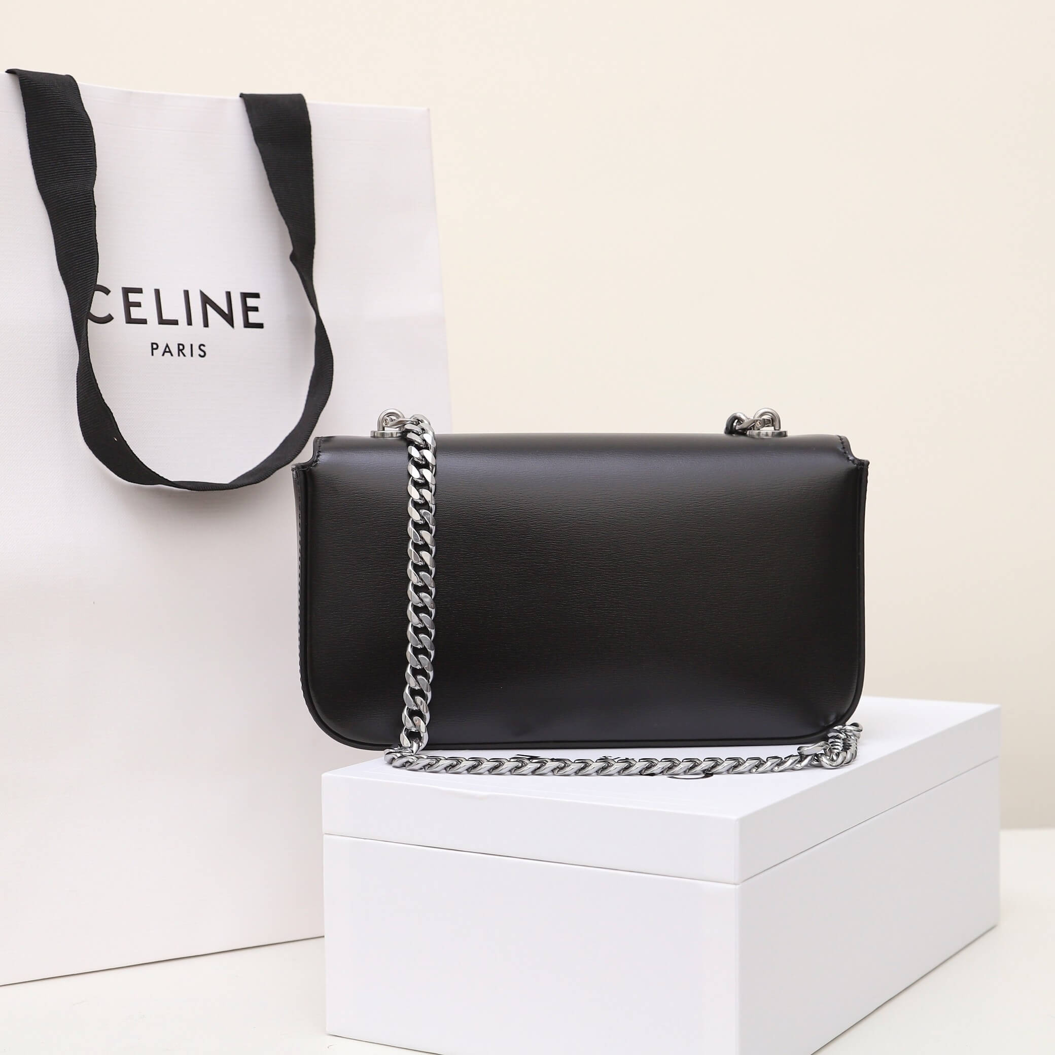 CELINE CLAUDE shiny cowhide leather chain shoulder bag