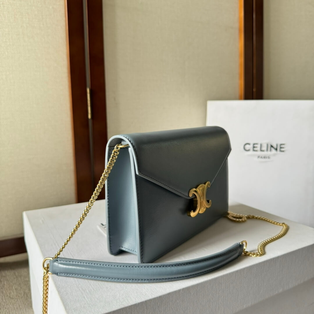 CELINE MARGO Shiny Calfskin Leather Chain Wallet
