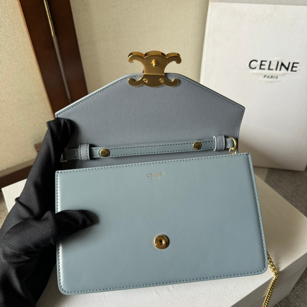 CELINE MARGO Shiny Calfskin Leather Chain Wallet