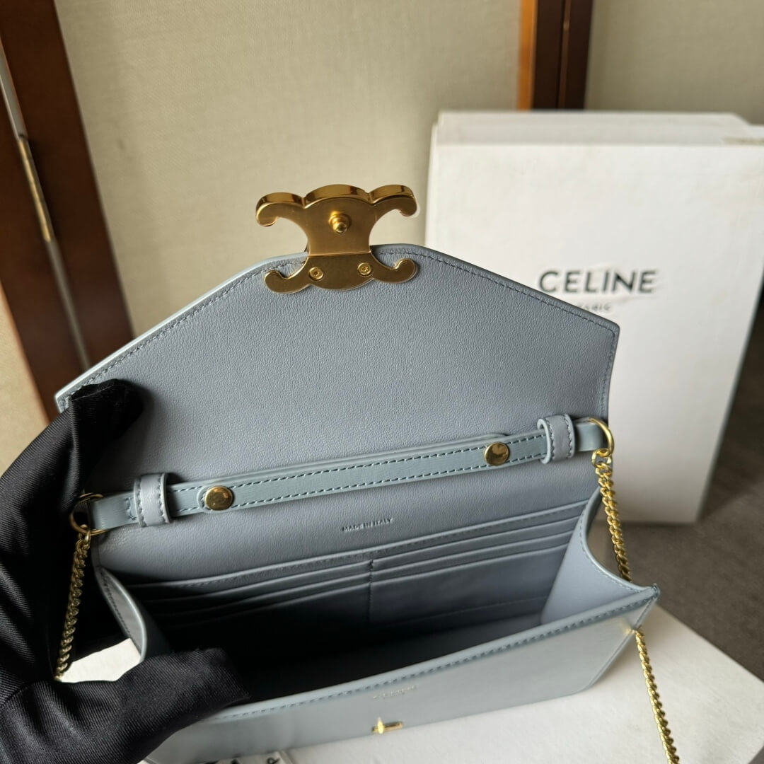 CELINE MARGO Shiny Calfskin Leather Chain Wallet