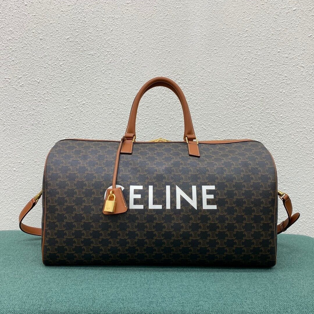 CELINE Large Travel Bag in Logo Print and Calfskin