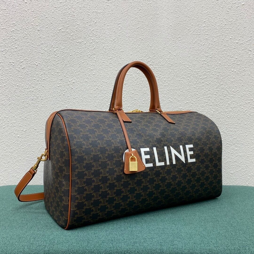 CELINE Large Travel Bag in Logo Print and Calfskin
