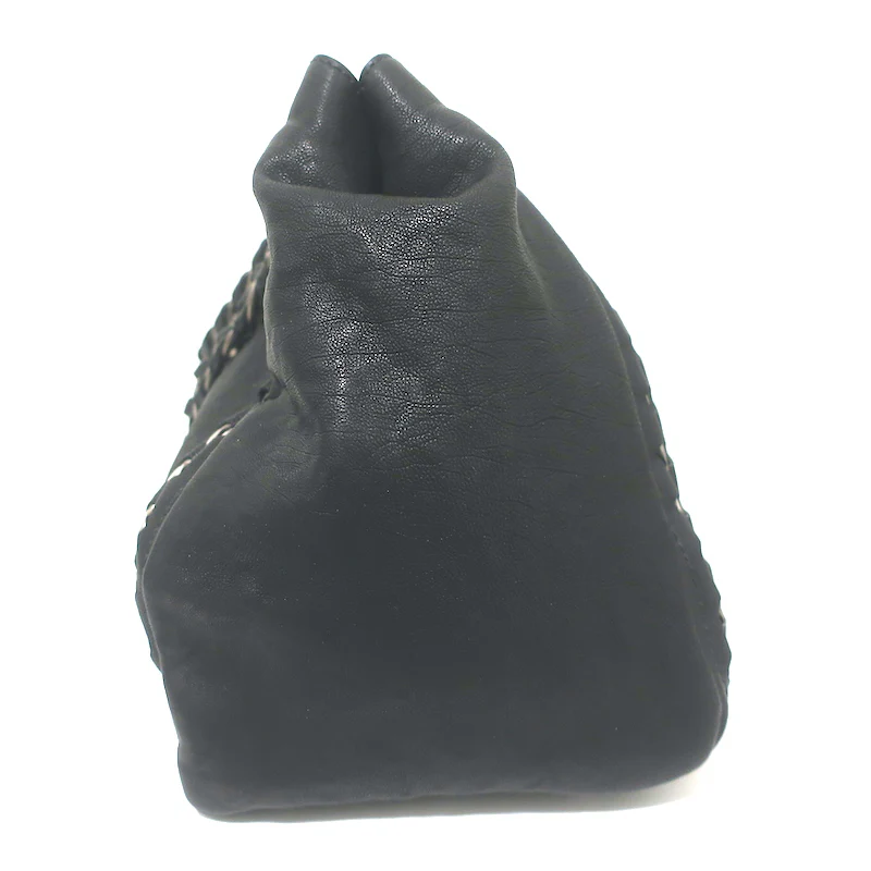 Modern Chain East West Tote Black Leather Large Shoulder Bag