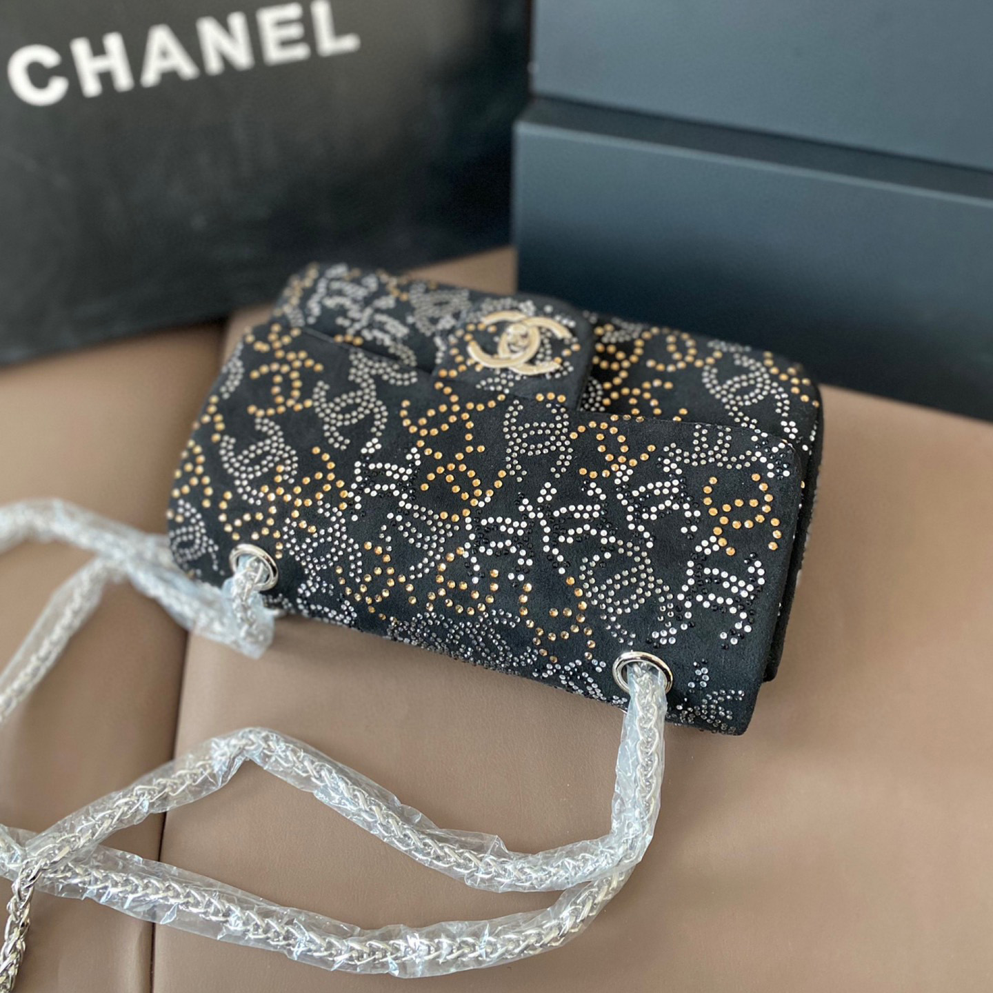 PARIS-SHANGHAI STUDDED CC FLAP BAG